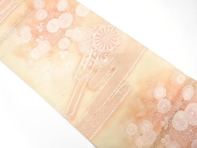 洛西織物製　ヱ霞に花車模様織り出し　袋帯